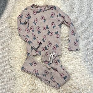 Zara Kids Floral Knit Set - Tan, Pink & Teal